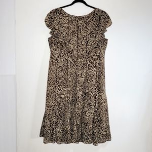 Sandra Darren Flutter Cap Sleeve Coffee and Cream Paisley Midi Dress